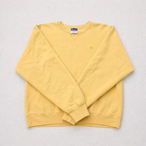 Champion Crewneck Sweatshirt Mens Large Yellow Small Logo Pullover